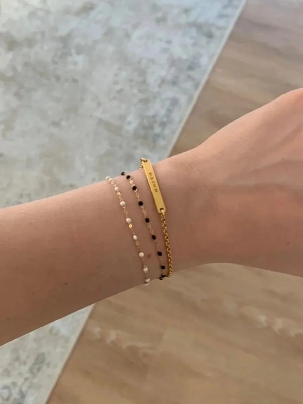 The Tristan Dainty gold and white beaded look adjustable bracelet delicate jewel